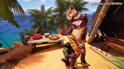 Satyr fucks furry tigress girl. Romantic fun, dancing, facefuck, anal and creampie